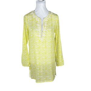 Soft Joie Size S Semi Sheer Tunic Dress Split Neck Long Sleeve Boho Yellow